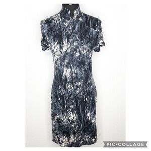 Isabel de Pedro Mr Cat black blue cream side slit tunic / dress size US 14